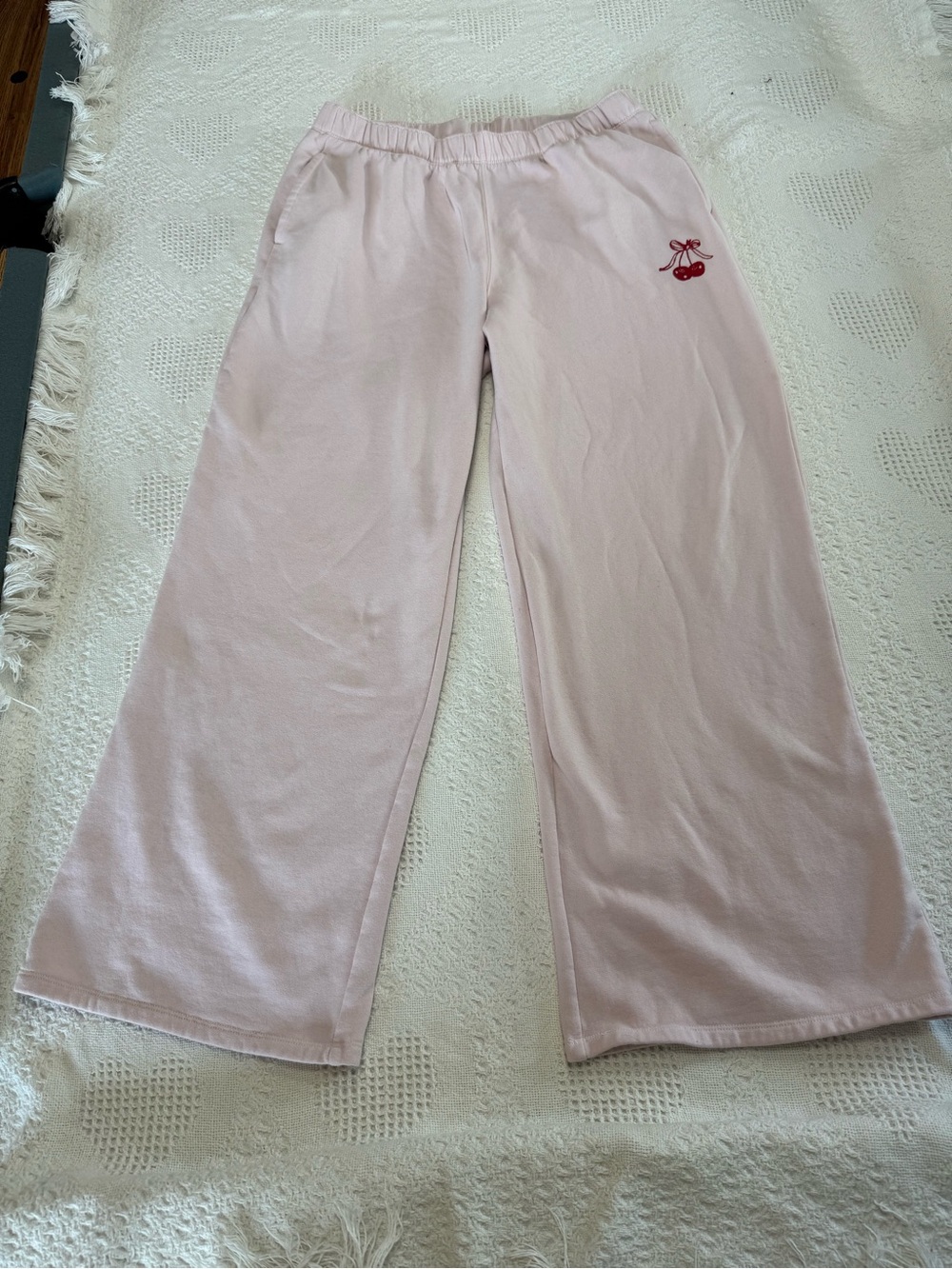 Hollister Baby Pink And Cherry Wide Leg Sweatpants (L)